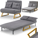 Poltrona Letto Reclinabile 2 Posti Chaise Lounge in Velluto Convertibile Grigio-1