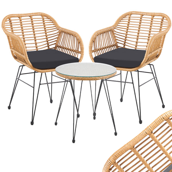 Set Arredo Giardino in Rattan con Tavolino Ripiano in Vetro e 2 Sedie da Esterno online