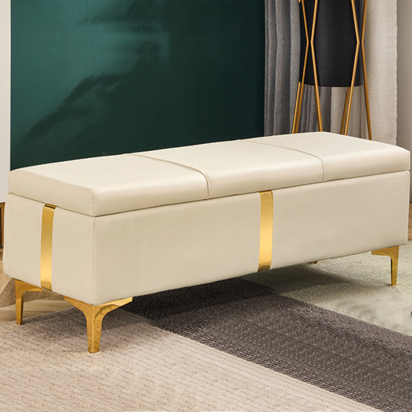 Cassapanca Contenitore Beige in Ecopelle con Piedini in Metallo Oro Panca Pouf prezzo