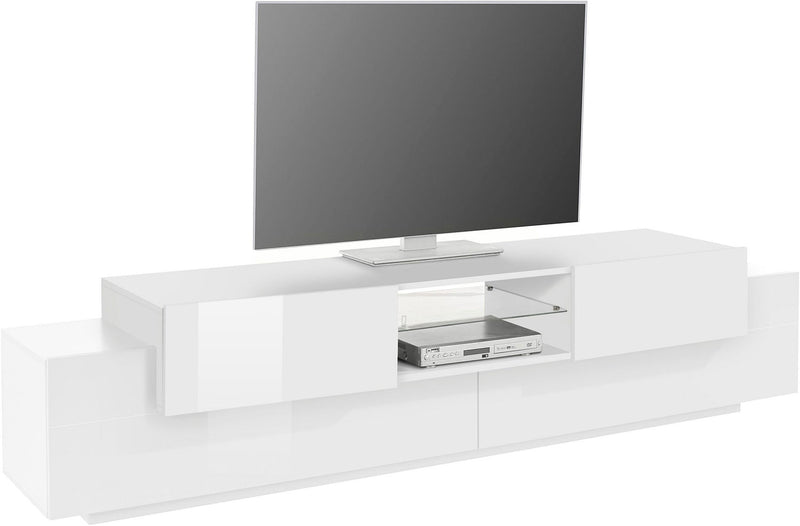 Mobile Tv 4 Ante e Ripiano a Giorno 220x45x51,5 cm Coro Bianco Lucido/Bianco  -2