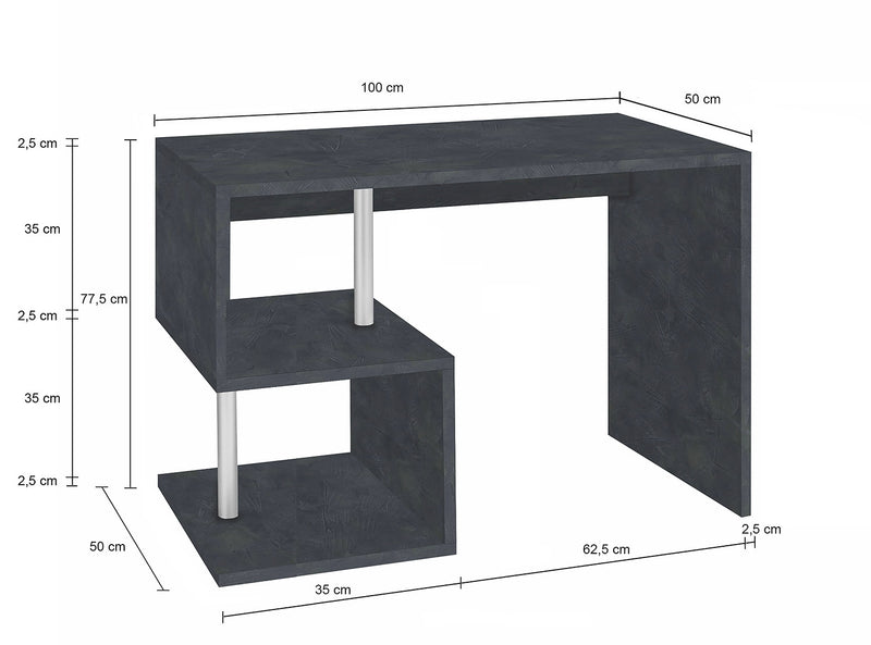 Scrivania con 2 Ripiani 100x50x77,5 cm Esse Ardesia-3