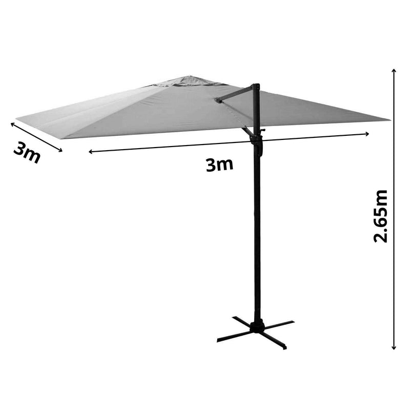 Ombrellone da Giardino Decentrato 3x3xh2,65 m in Alluminio New Michigan Grigio-2