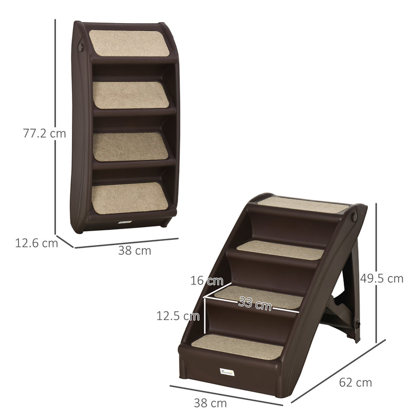 Scaletta per Cani Pieghevole con 4 Gradini Antiscivolo 62x38x49,5 cm in PP Marrone-3