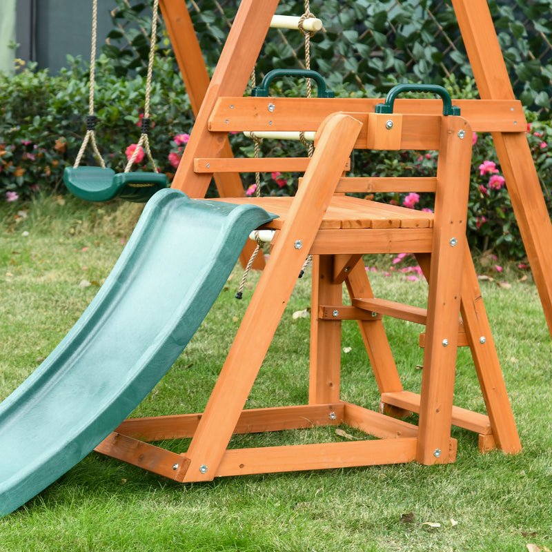 Set con Scivolo Altalena da Giardino e Scaletta a Corda per Bambini 261x269x228 cm in Legno-9