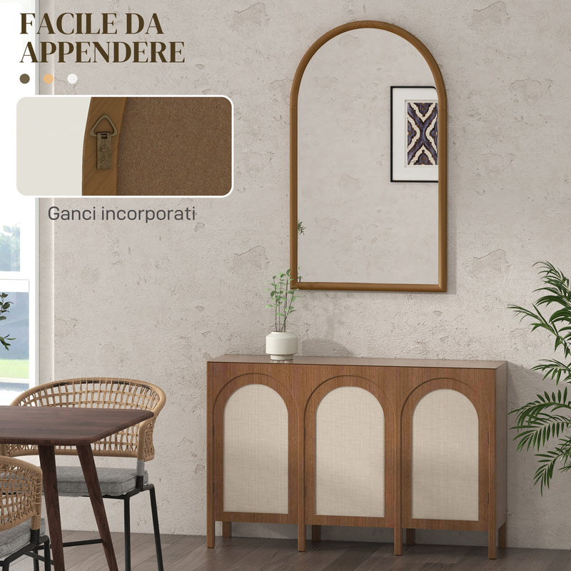 Specchio da Parete ad Arco 65x110 cm Cornice in Legno Marrone Scuro -4