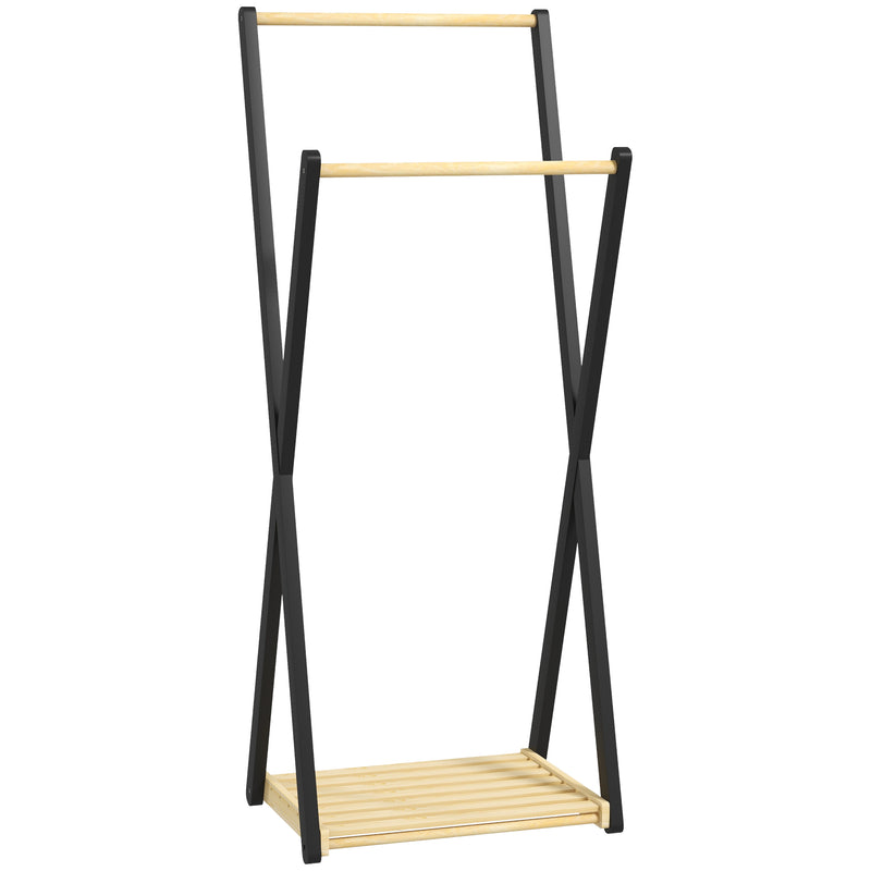 Appendiabiti da Terra con 2 Barre e Ripiano Inferiore Design Moderno 61x45x152 cm in Legno -1