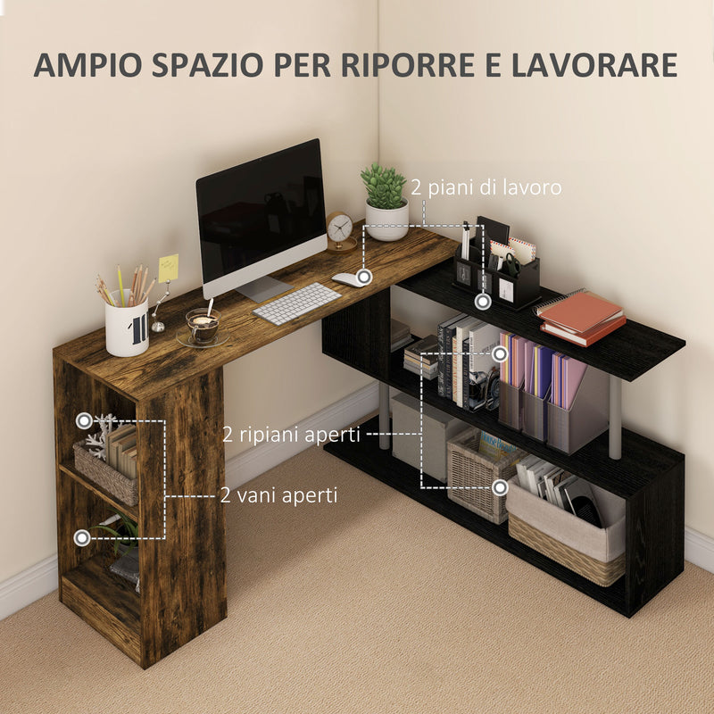 Scrivania Angolare da Ufficio 140x120x78 cm con Cassetti e Scaffale Girevole Marrone e Nero  -5