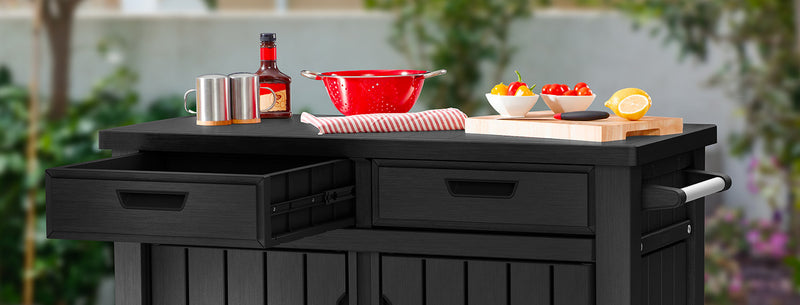 Tavolino per Barbecue 134x90x52 cm con Cassetti e Accessori Keter Unity XL Grafite-7