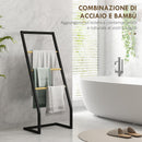 Piantana Portasciugamani da Bagno da Terra 4 Sbarre 40,5x28x98cm in Bambù e Acciaio Nero-4