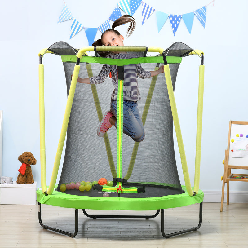 Trampolino Elastico per Bambini 3-10 Anni Ø140x155cm con Rete di Sicurezza Canestro e Palle Verde-2