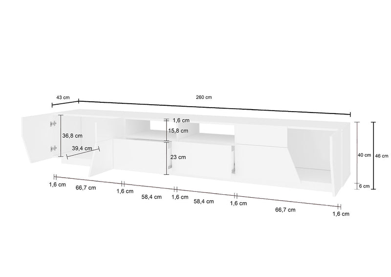 Mobile TV 4 Ante 2 Cassetti 260x43x46 cm Alien Bianco Lucido e Acero Pereira-4