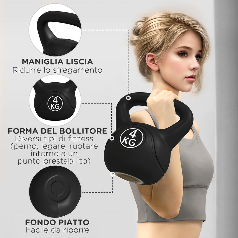 Kettlebell per Allenamento 4 kg in Plastica e Sabbia Nero  -6