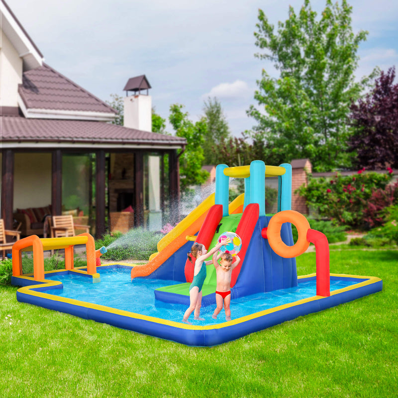 Castello Gonfiabile per Bambini 590x460x220 cm con Scivolo Porta e Canestro in Tessuto Oxford-2