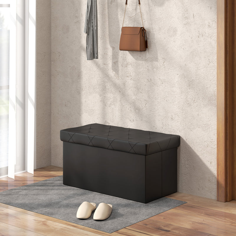 Panca Contenitore Pieghevole 84L 76x38x38 cm in Finta Pelle Nero-6