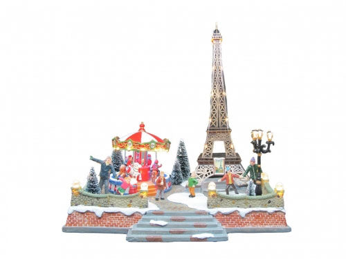 online Paesaggio Natalizio Parigi con Giostre 32.5x25x36cm con Movimento Luci e Suoni