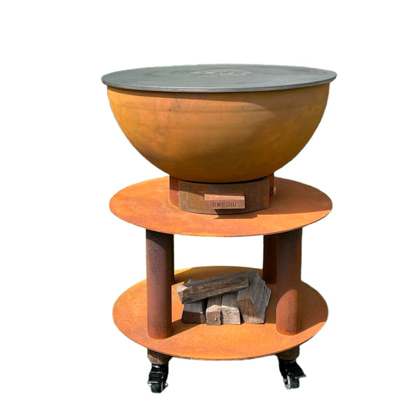 online Barbecue a Legna e a Carbone Ø75xH86 cm in Acciaio Corten con Accessori Stromboli Marrone