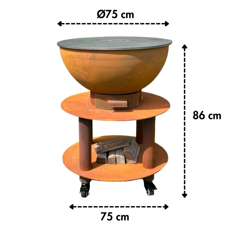 Barbecue a Legna e a Carbone Ø75xH86 cm in Acciaio Corten con Accessori Stromboli Marrone-5