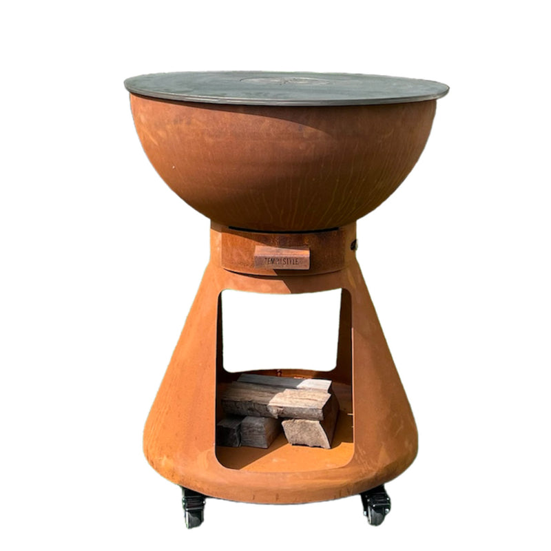 Barbecue a Legna e a Carbone Ø64xH91 cm in Acciaio Corten con Accessori Yucatán Marrone-1