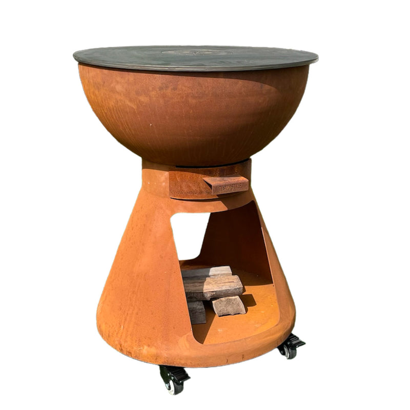 Barbecue a Legna e a Carbone Ø64xH91 cm in Acciaio Corten con Accessori Yucatán Marrone-3