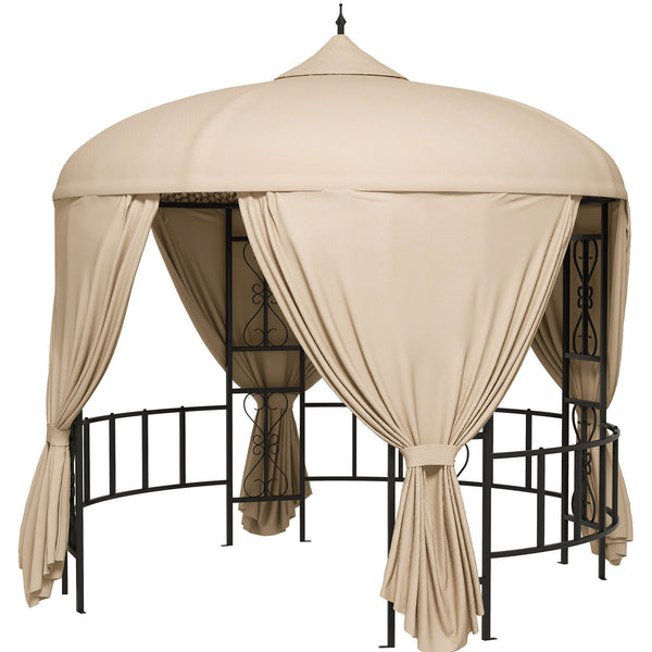 acquista Gazebo da Giardino Rotondo Ø3m con Tende e Prese d'Aria in Metallo e Poliestere Beige