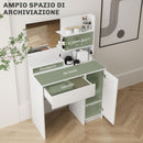 Consolle Trucco con Specchio e Sgabello 80x40x132 cm Bianco   -4