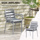 Set Tavolo e 6 Sedie Impilabili da Giardino in Acciaio Grigio Chiaro-4