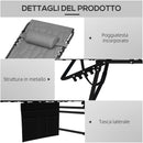 Set 2 Lettini Prendisole da Giardino 65x188x36 cm in Acciaio e Poliestere Grigio e Nero-5