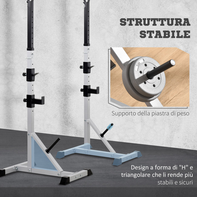 Set 2 Supporti per Bilanciere con 3 Ganci Altezza Regolabile e Portata 200kg in Acciaio    -4