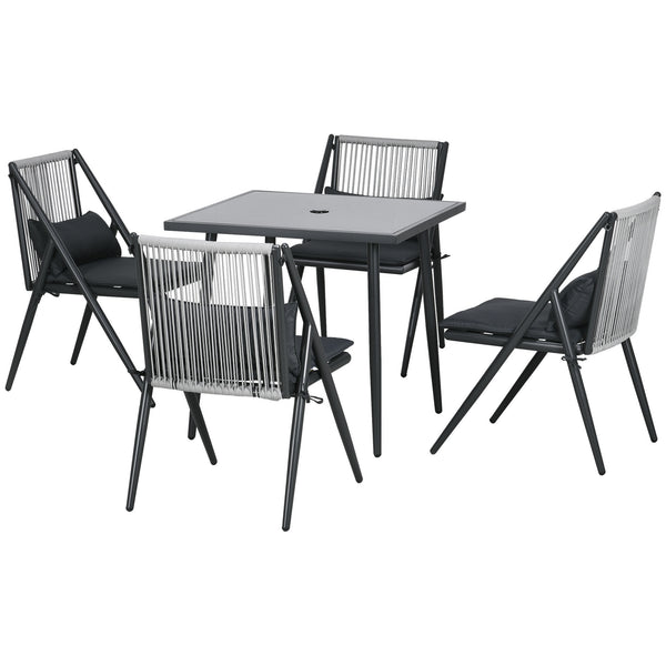 Set Tavolo con Piano in Vetro e 4 Sedie da Giardino in Alluminio e Poliestere Grigio Scuro prezzo