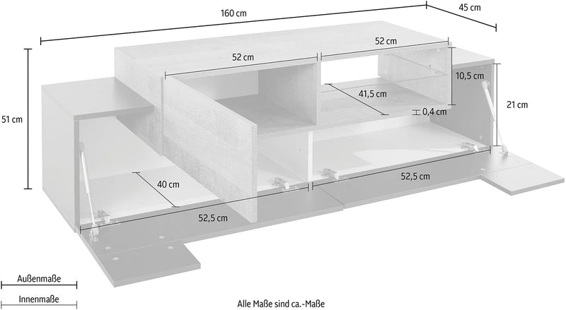 Mobile Tv 3 Ante e Ripiano a Giorno 160x45x51,5 cm Coro Grigio Antracite Opaco/Rovere Wotan  -4