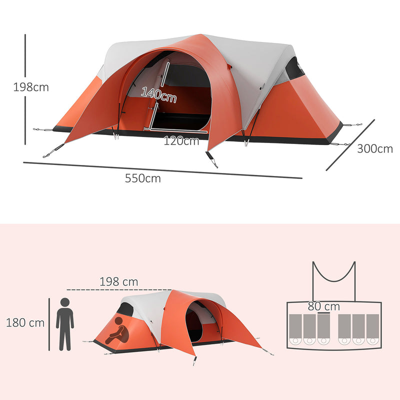 Tenda da Campeggio 5-6 Posti con Portico 550x300x198 cm Impermeabile con Borsa di Trasporto in Poliestere Arancione-3