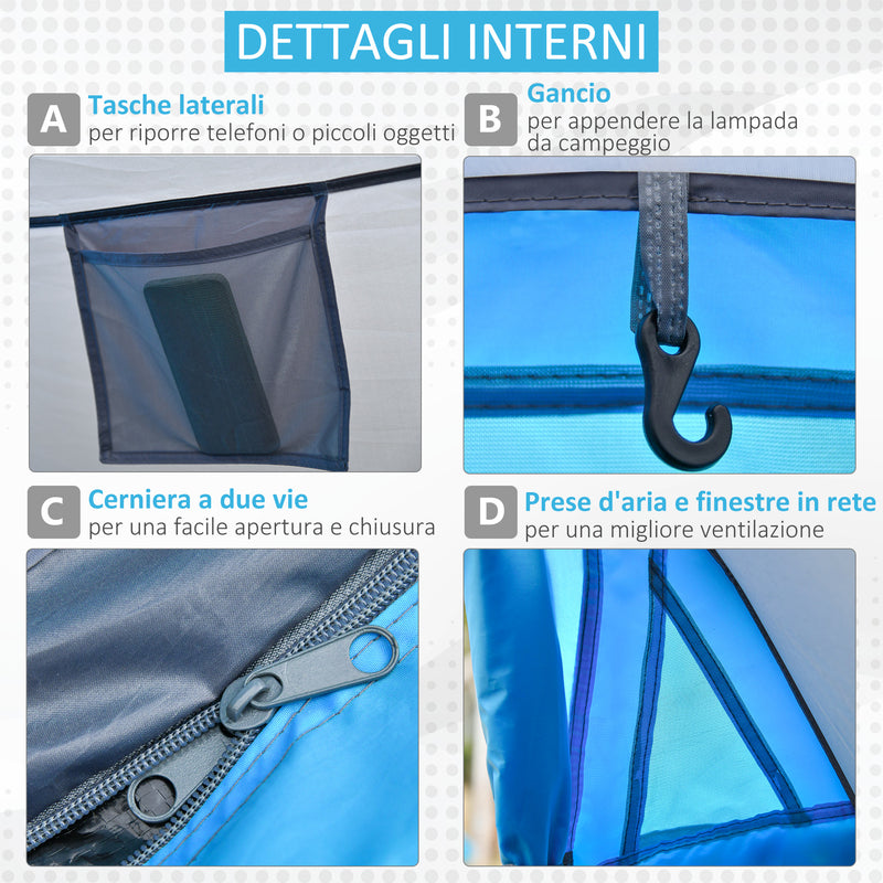 Tenda da Campeggio a Cupola con 2 Finestre e Design Pop-Up a Igloo 220x108x110 cm in Poliestere Blu-5