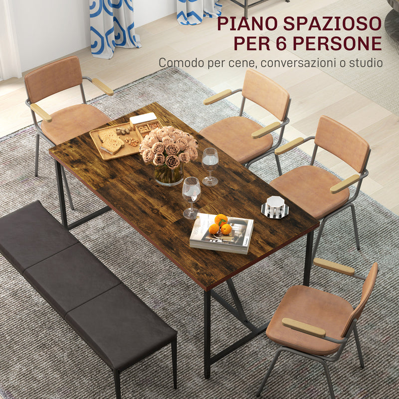 Tavolo da Pranzo Stile Industriale per 6 Persone 150x80x75 cm in Legno e Acciaio -4