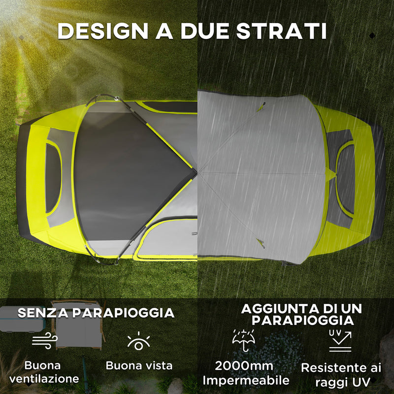 Tenda da Campeggio 4 posti con 2 Spazi Separati 450x215Px180 cm in Poliestere e Fibra di Vetro Verde-4