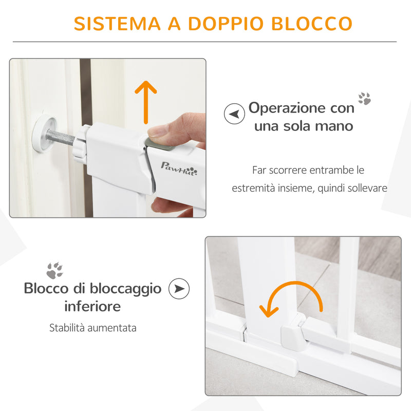 Cancelletto di Sicurezza per Cani con Porta Piccola Regolabile e Chiusura Automatica 75-103x76 cm Bianco-4