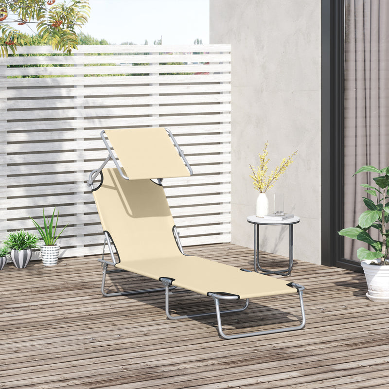 Lettino Prendisole da Giardino Pieghevole 187x58x36 cm in Metallo e Tessuto Oxford Beige-2