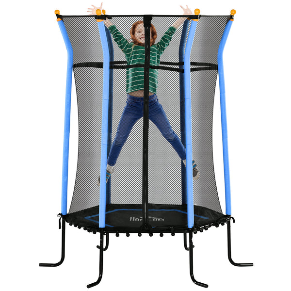 online Trampolino Tappeto Elastico per Bambini con Ingresso a Cerniera e Pali Imbottiti Ø163.5x190 cm in Acciaio, PP e EPE Azzurro