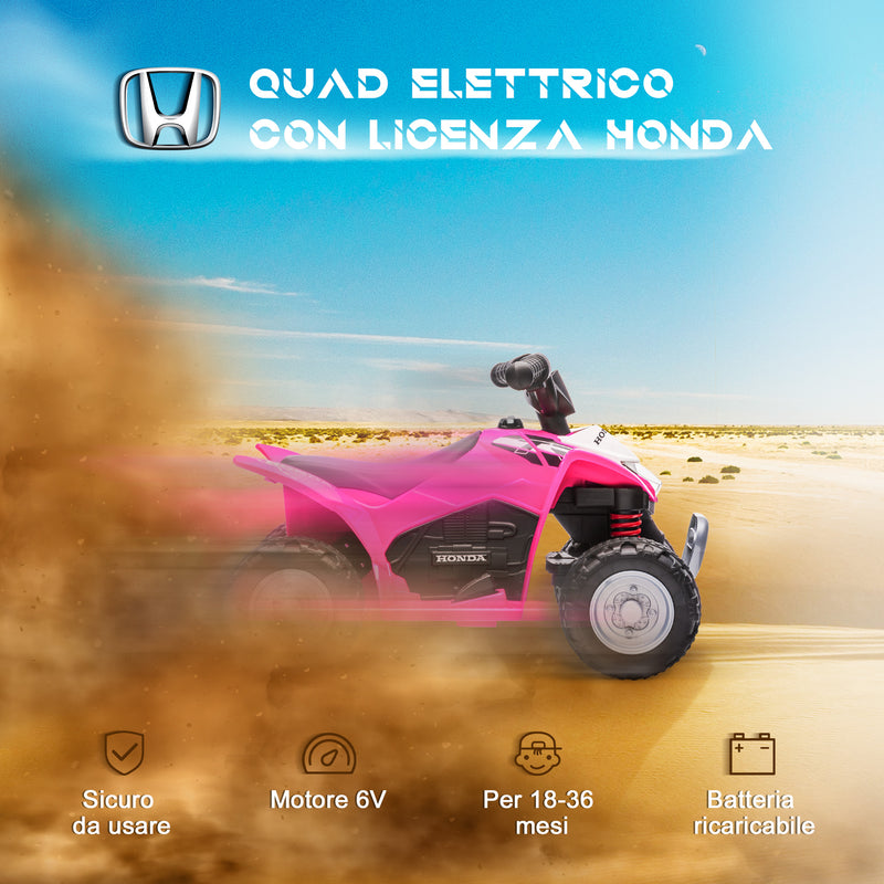 Quad Elettrico per Bambini licenza ufficiale HONDA con Luci LED Clacson e Pedali Rosa  -4