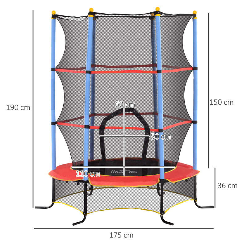 Trampolino Elastico per Bambini da 3 Anni Ø175 cm con Rete di Protezione Multicolore -3