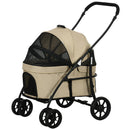 Passeggino per Cani Taglia Piccola con Tettuccio Regolabile e 2 Guinzagli 81x68x98.5 cm Nero e Khaki-1