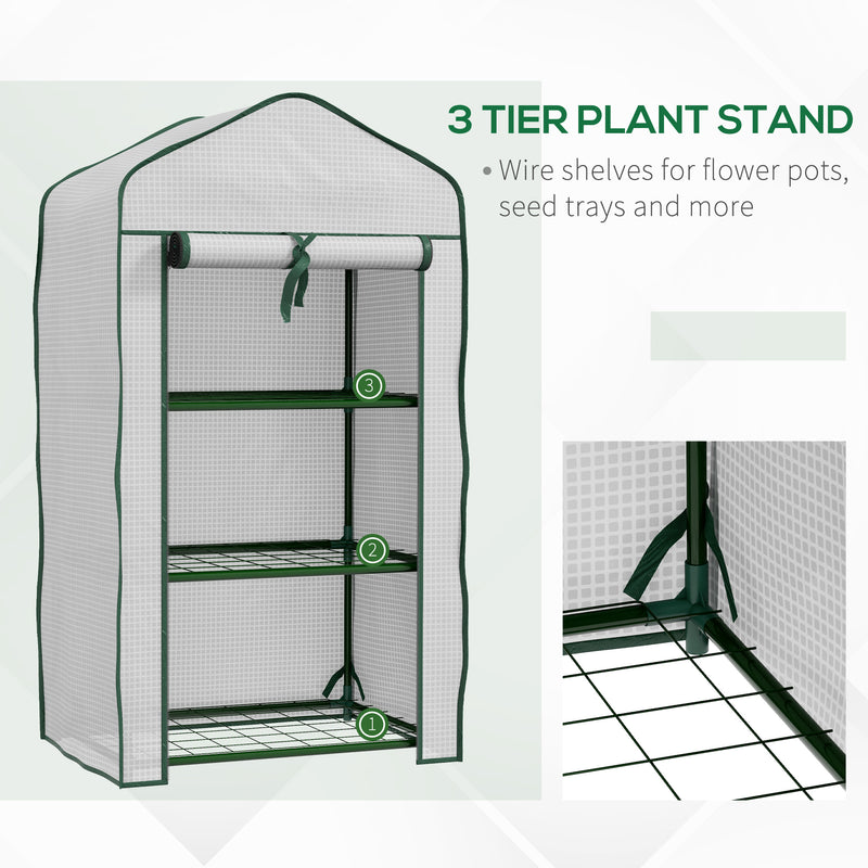 Mini Serra da Giardino con Copertura in PE 59x39x127cm 3 Ripiani e Porta Avvolgibile Bianco-5