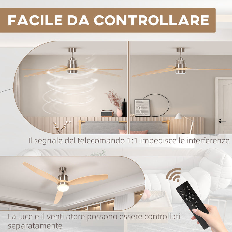 Ventilatore da Soffitto con Luce LED Bianca a 6 Velocità e Timer Ø132 x 43A cm in Metallo e Acrilico -9