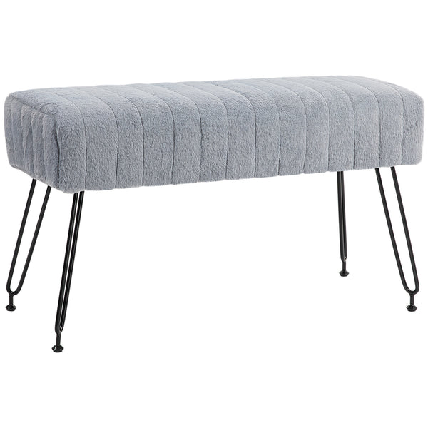 sconto Panca Fondo Letto Imbottita 82x30x47 cm Pelliccia Sintetica Grigia