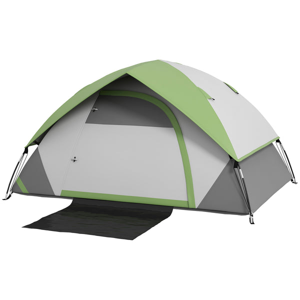 Tenda da Campeggio 2 Posti con Finestra a Rete 210x110x150 cm in Poliestere e Fibra di Vetro Grigio e Verde prezzo