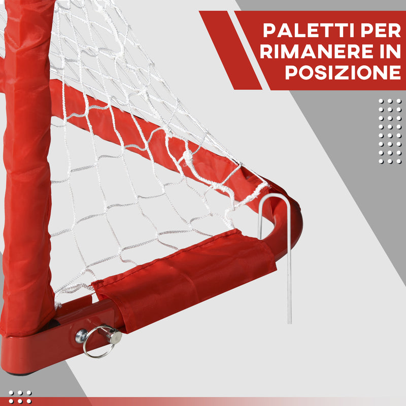 Set 2 Porte da Calcio Pieghevole da Esterno con 4 Picchetti 90x36x60 cm in Acciaio e Tetrolon Rosso-5