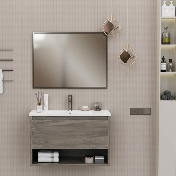 Mobile Bagno Sospeso 80 cm Lavabo e Specchio Milano Rovere prezzo