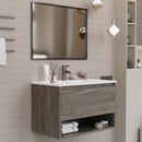 Mobile Bagno Sospeso 80 cm Lavabo e Specchio Milano Rovere-2