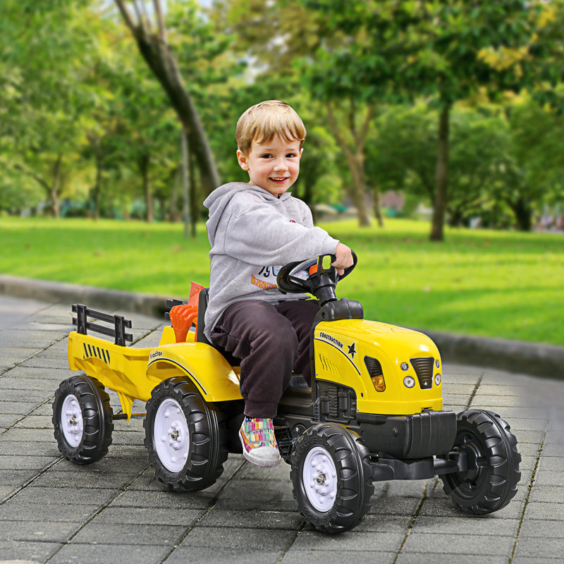 Trattore a Pedali per Bambini con Rimorchio e Accessori Giallo   -2