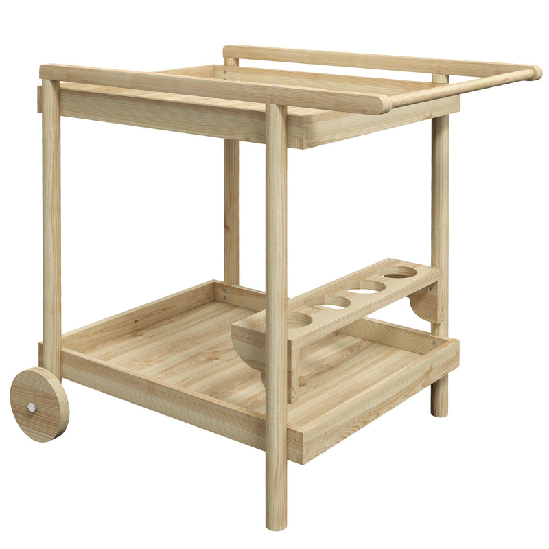 Carrello Portavivande a 2 Ripiani e 4 Portabottiglie 78x58.5x75 cm in Legno di Abete-1