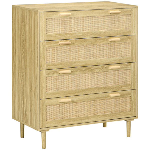 Cassettiera 4 Cassetti Stile Boho 90x45x108,5 cm in Legno e Rattan Rovere sconto